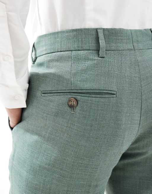 Selected - Slim-fit pantalon van linnenmix in groen , 4 van 5