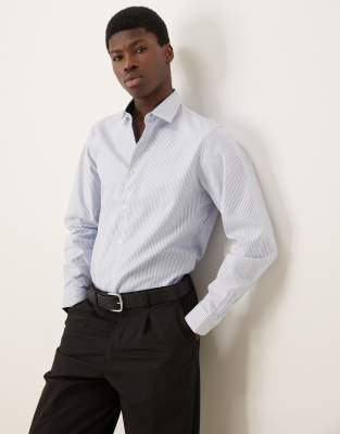 Selected slim fit striped easy iron smart shirt in light blue