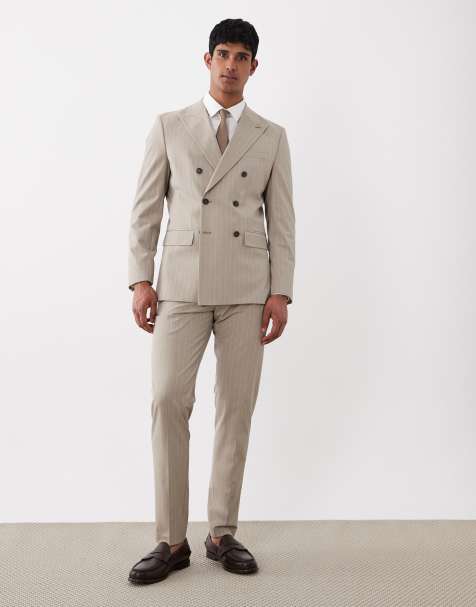 Selected slim fit suit in beige pinstripe - view 1