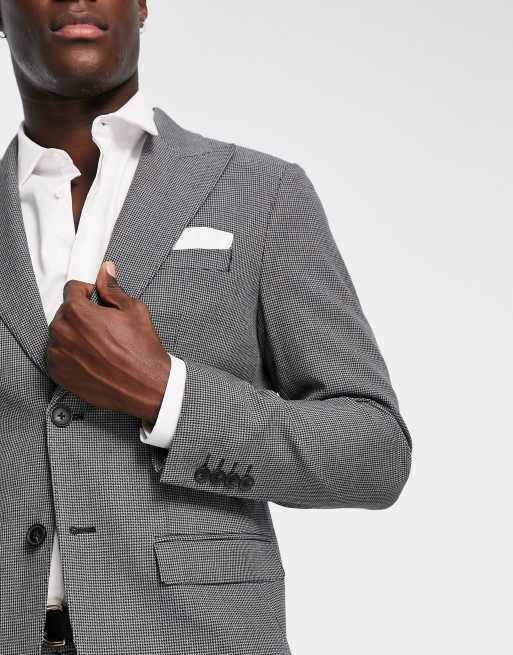 Selected slim fit suit jacket in grey houndstooth  , 3 of 4
