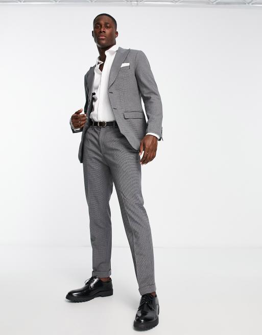 Selected slim fit suit jacket in grey houndstooth  , 4 of 4