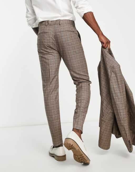 Selected slim fit suit pants in brown plaid , 2 of 4