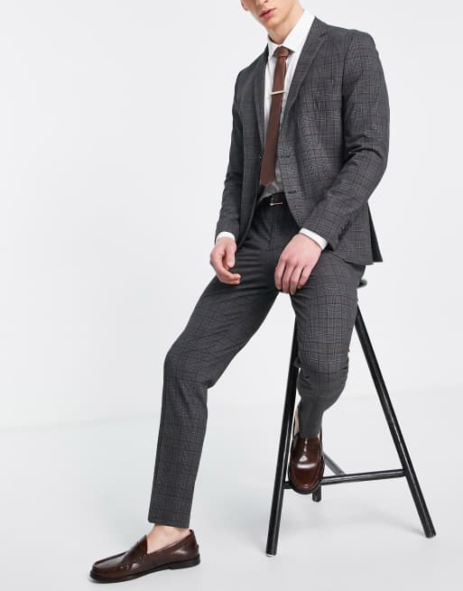 Selected slim fit suit pants in dark gray plaid, 2 of 4