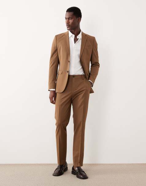 Selected slim fit suit trouser in dark tan 