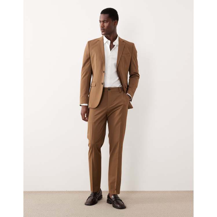 Selected slim fit suit trouser in dark tan ASOS