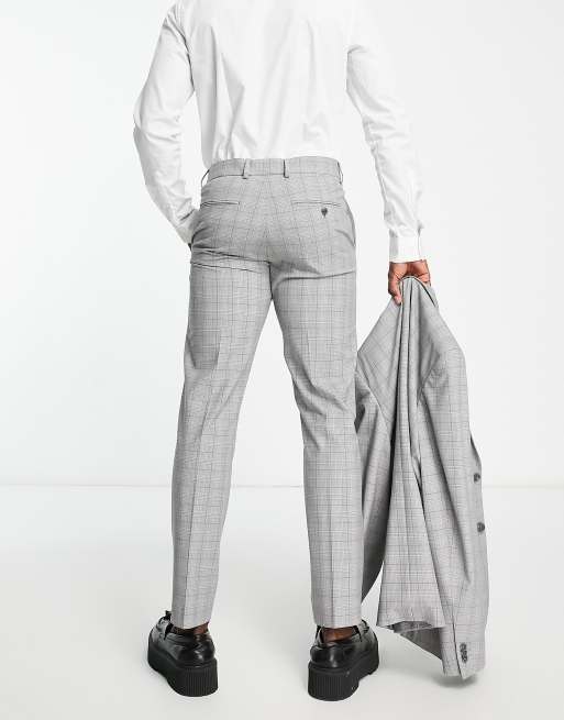 Selected slim fit suit trouser in light grey check ASOS - Main Image