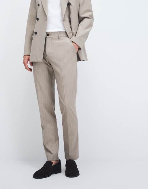 Selected slim fit suit trousers in beige pinstripe , 2 of 9