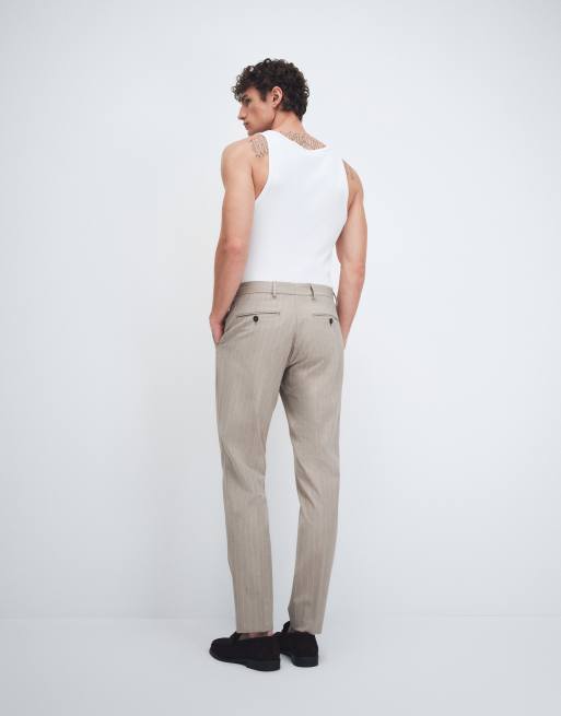 Selected slim fit suit trousers in beige pinstripe , 3 of 9