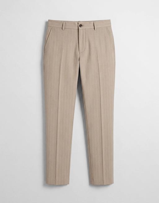 Selected slim fit suit trousers in beige pinstripe , 6 of 9