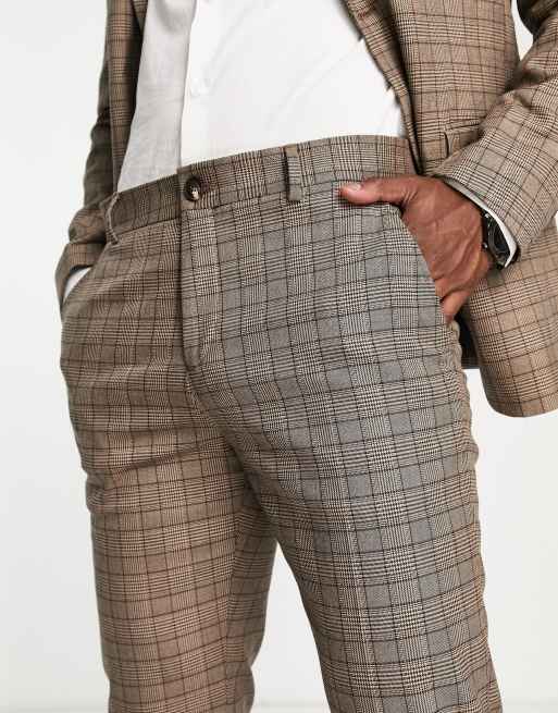 Selected slim fit suit trousers in brown check , 4 of 4