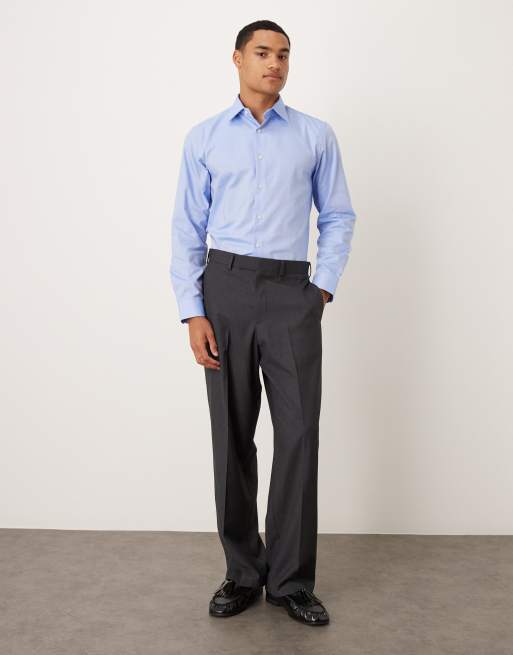 Selected slim poplin shirt in blue , 2 of 5
