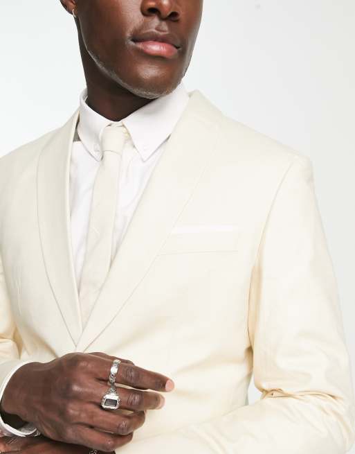 Selected slim suit jacket in white linen mix, 3 of 4