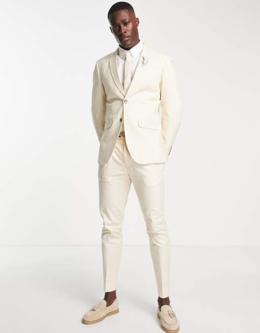 Selected slim suit jacket in white linen mix, 4 of 4