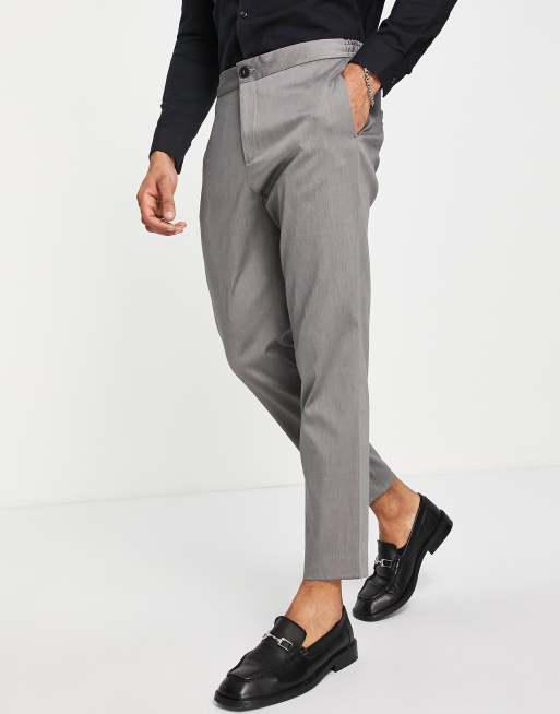 Selected slim tapered fit cotton blend dress pants with elastic waist in  gray | ASOS