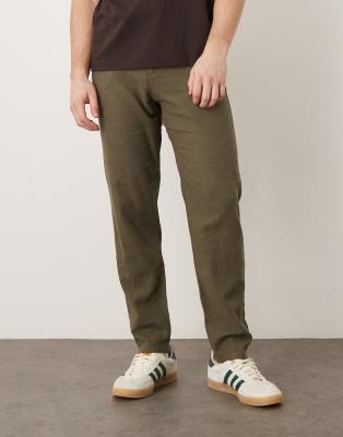 Selected Slim Tapered Linen Blend Pants In Green