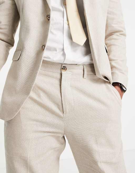 Selected slim tapered linen blend suit trousers in beige, 3 of 4