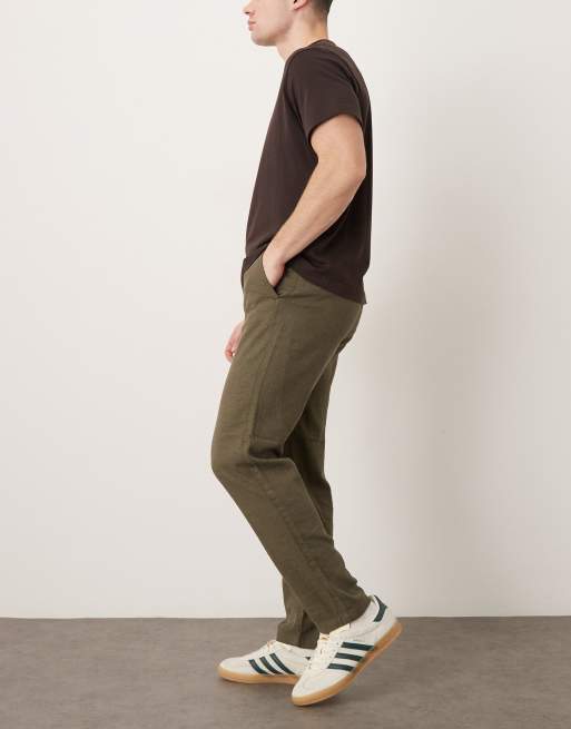 Selected slim tapered linen blend trousers in green, 3 of 5
