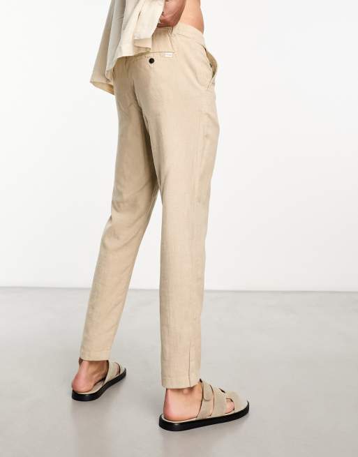 Selected slim tapered linen mix trouser in beige , 2 of 4
