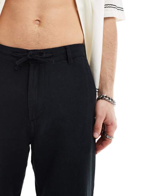 Selected slim tapered linen trousers in black , 2 of 5