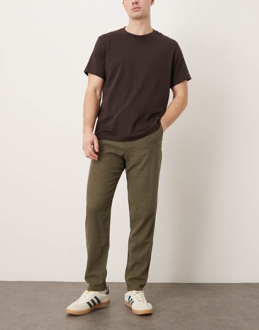 Selected - Smalle toelopende broek van linnenmix in groen, 2 van 5