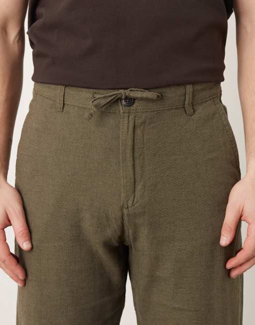 Selected - Smalle toelopende broek van linnenmix in groen, 4 van 5