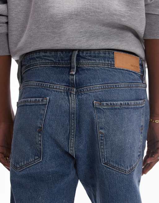 Selected - Smaltoelopende jeans in middenblauw met wassing , 4 van 5
