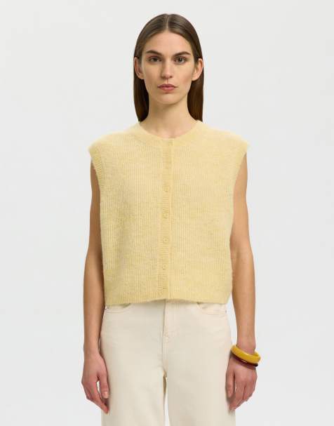 Selected - Smanicato lavorato a maglia giallo paglia - view 1