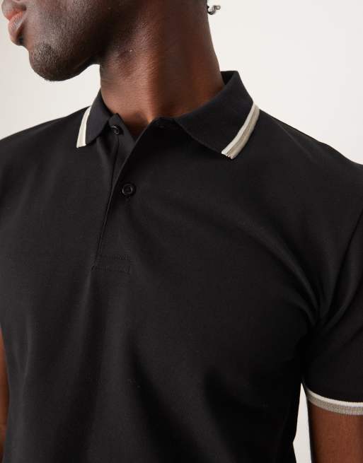 Selected - Sort poloskjorte med kantstriber , 4 af 4