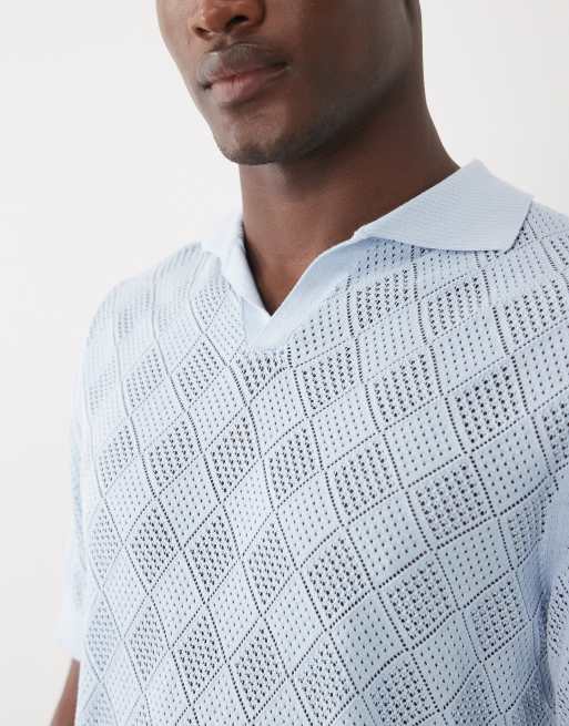 Selected split neck knit polo in light blue, 3 of 5
