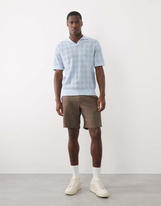 Selected split neck knitted polo in light blue, 2 of 5