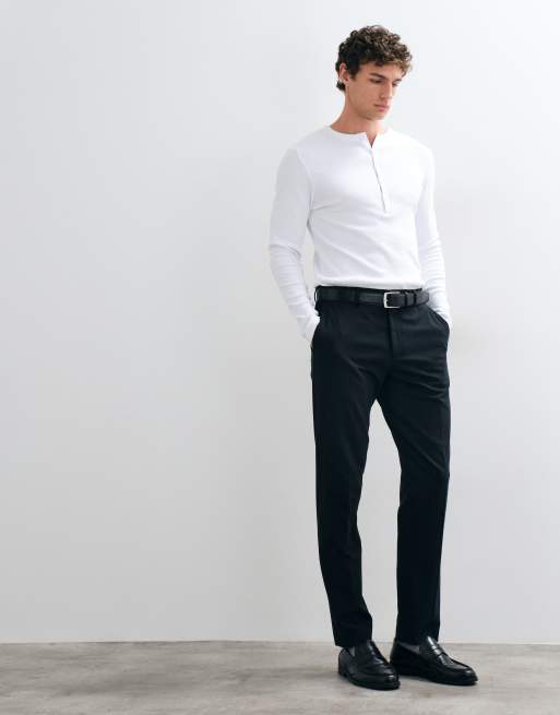 Selected spodnie slim fit z dżerseju, część zestawu, czarne, 3 z 5