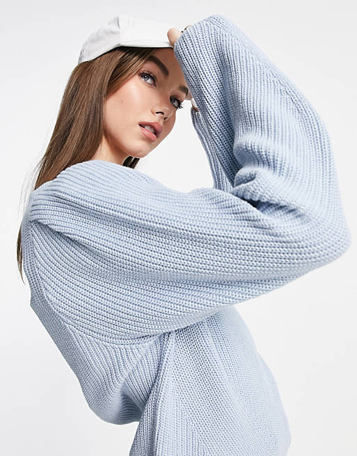 Selected square neck volume sleeve jumper in blue