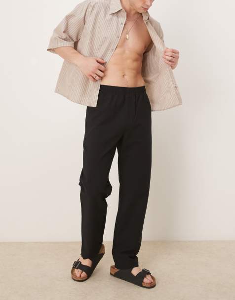 Selected straight fit seersucker pants in black - view 1