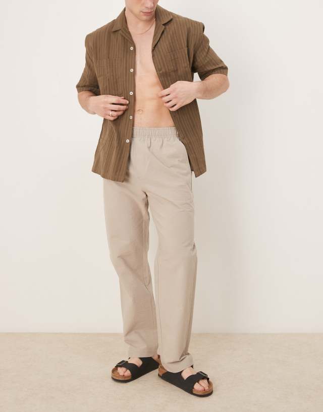 Selected straight fit seersucker pants in cream | ASOS