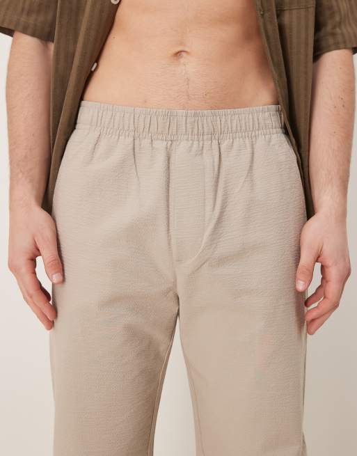 Selected straight fit seersucker pants in cream , 2 of 5