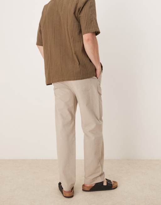 Selected straight fit seersucker pants in cream , 3 of 5