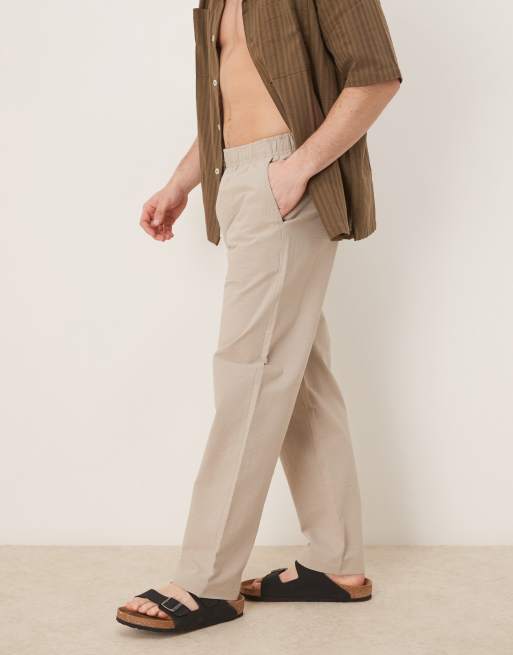 Selected straight fit seersucker pants in cream , 5 of 5