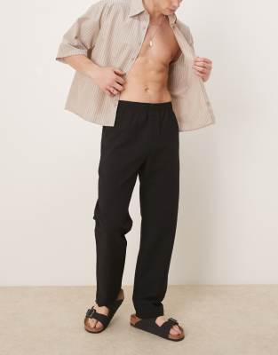 Selected Selected straight fit seersucker trousers in black