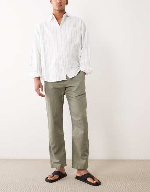Selected straight linen blend pants in khaki, 2 of 5