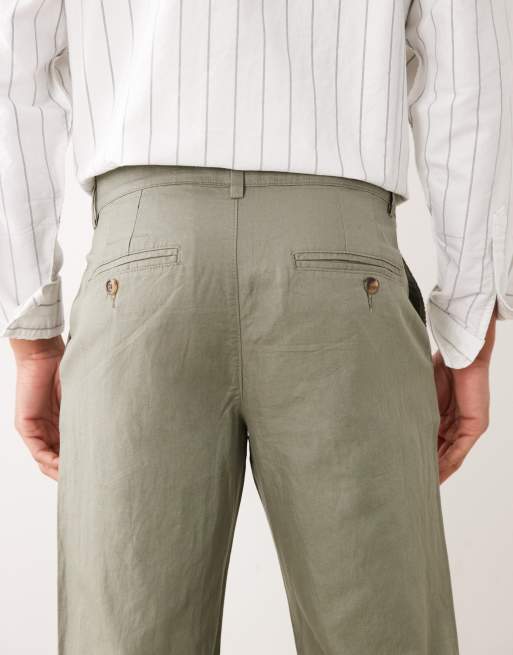 Selected straight linen blend pants in khaki, 5 of 5