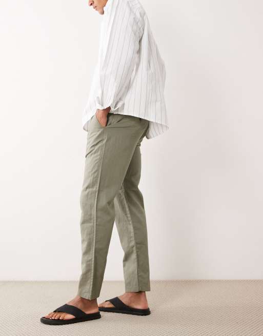 Selected straight linen blend trousers in khaki, 3 of 5