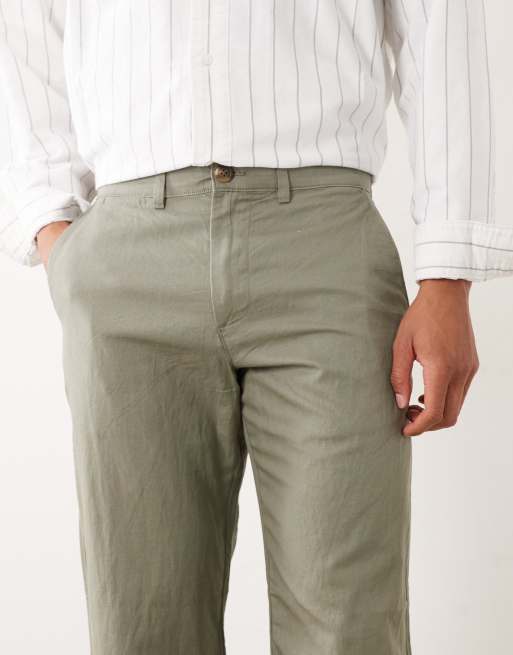 Selected straight linen blend trousers in khaki, 4 of 5