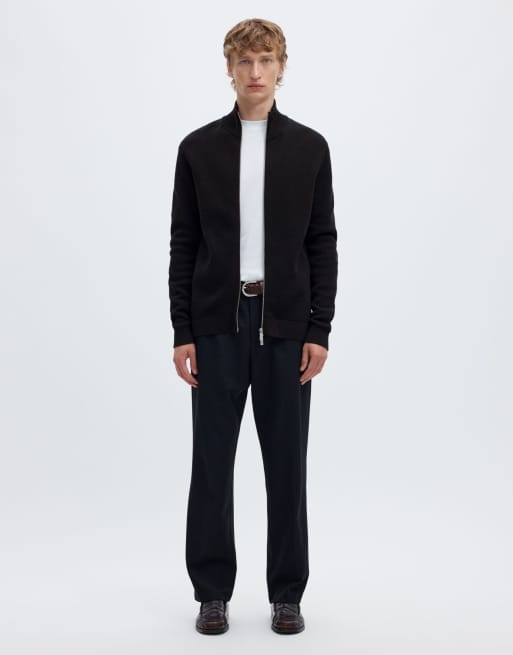 Selected – Strickjacke aus 100% Baumwolle in Schwarz mit durchgehendem Reißverschluss , 3 von 6
