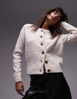 Selected - Strickjacke aus Merino- und Alpakawollmix in Cremeweiß