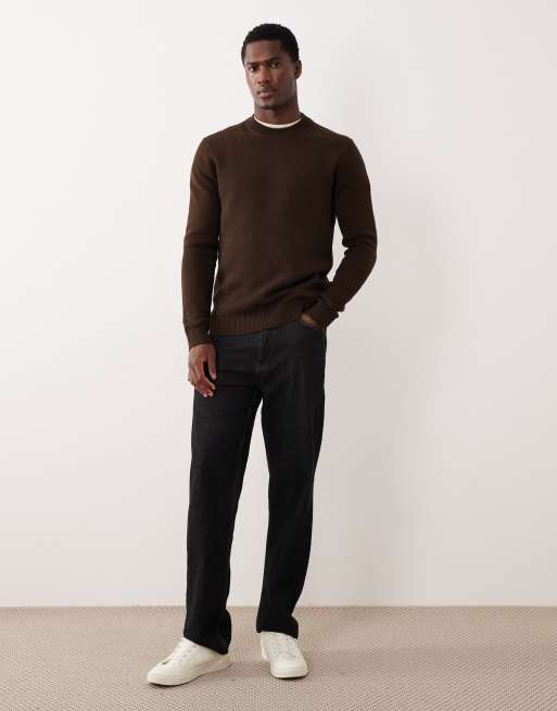 Selected – Strickpullover aus 100% Baumwolle in Dunkelbraun mit Rundhalsausschnitt, 2 von 5