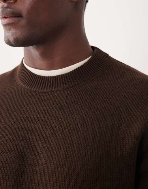 Selected – Strickpullover aus 100% Baumwolle in Dunkelbraun mit Rundhalsausschnitt, 5 von 5