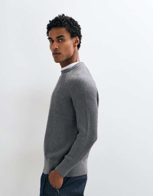 Selected Strickpullover mit Fisherman-Ripp in Grau, 3 von 5