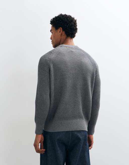 Selected Strickpullover mit Fisherman-Ripp in Grau, 4 von 5