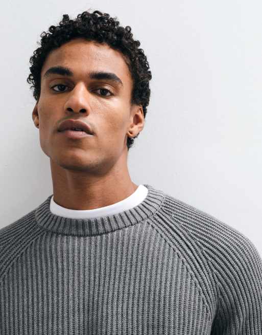 Selected Strickpullover mit Fisherman-Ripp in Grau, 5 von 5