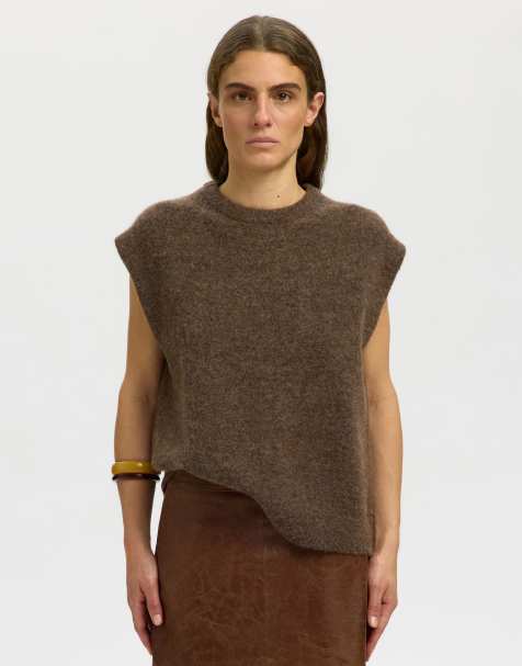 Selected Strickweste in Braun - view 1